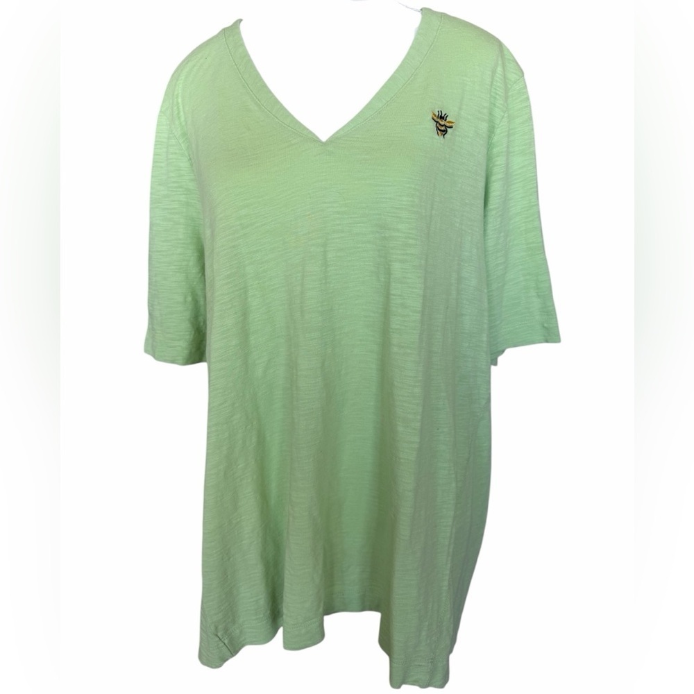 Chico’s Lime Green Slub Knit V-Neck Bee Top Size 4 XXL